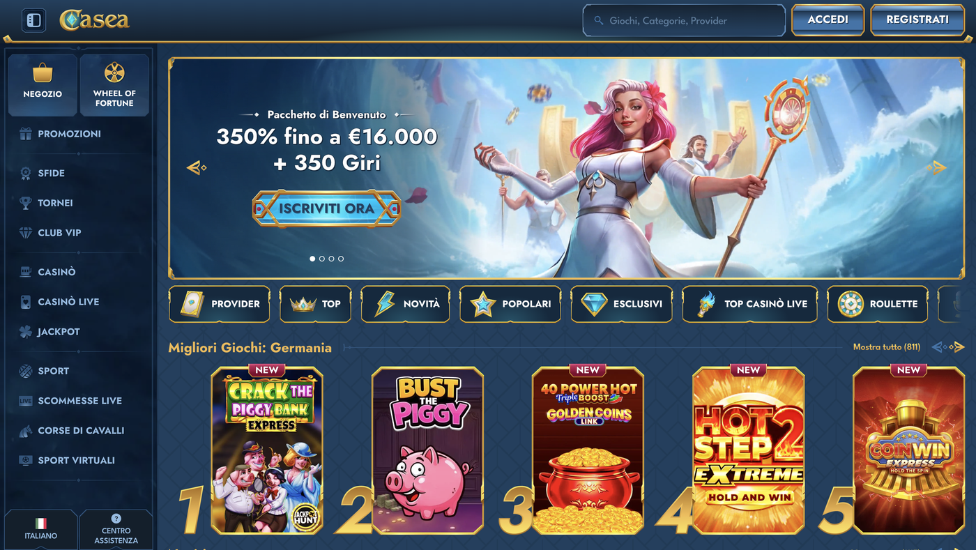 Casea Casino – Schermata del sito