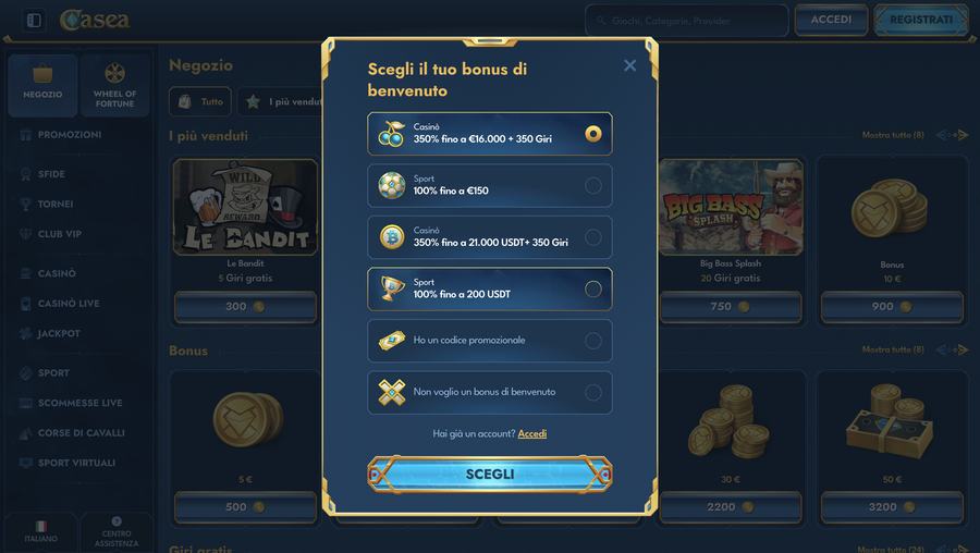 La scelta del bonus in fase di registrazione